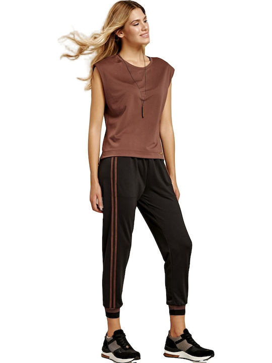 1.15.86014 Women's Fabric Trousers with Elastic Striped Black