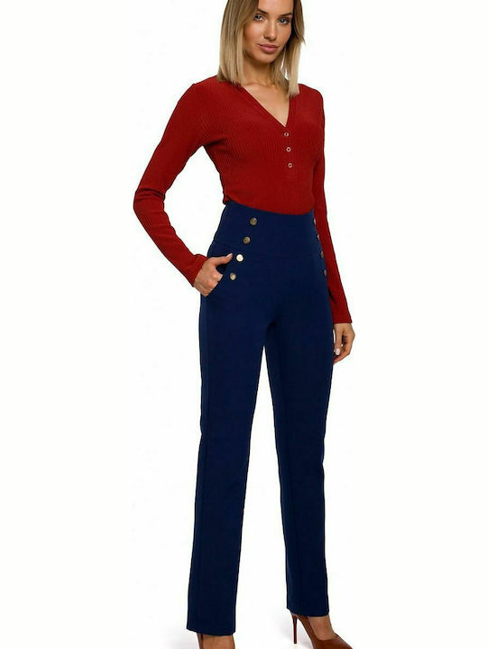 MOE M530 Women's High-waisted Fabric Trousers Navy Blue MOE530