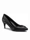 Leather Pointed Toe Heels with Thin Medium Heel Black