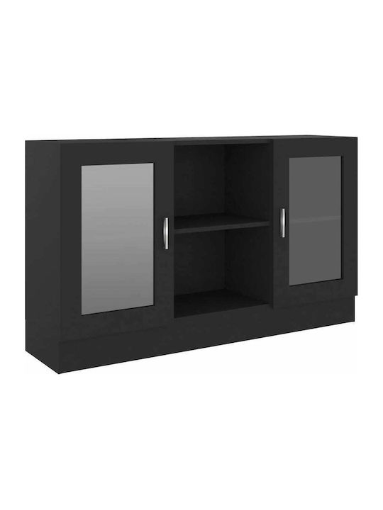 Floor-standing Living Room Display Cabinet made of Particleboard with Glass Black 120x30.5x70cm