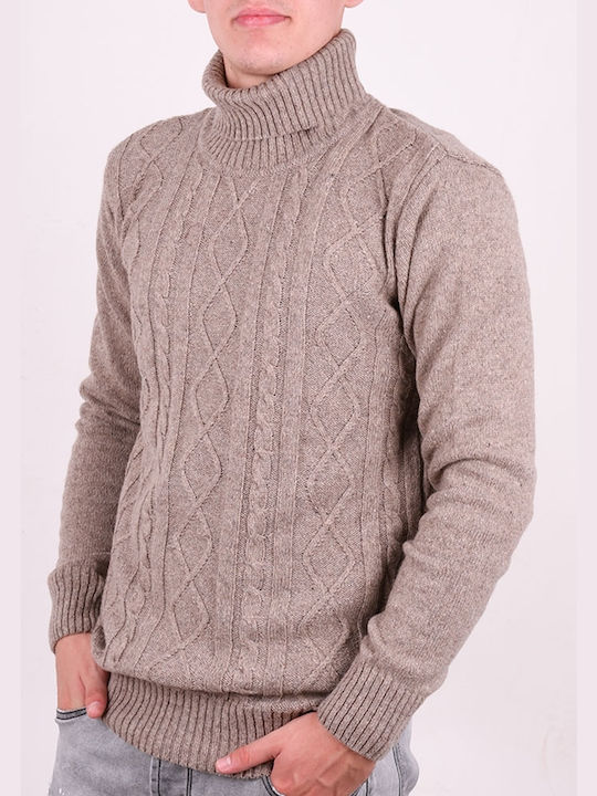 Clever 20700 Men's Long Sleeve Sweater Turtleneck Beige MS20700