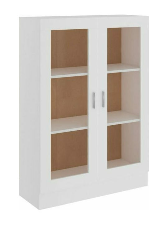 Floor-standing Living Room Display Cabinet made of Particleboard with Glass White 82.5x30.5x115cm