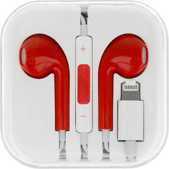 Mega Bass Lightning Earbuds Handsfree with Lightning Connector Red