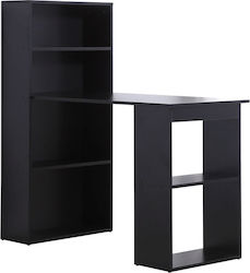 Wooden Home Office Desk with Bookshelf Μαύρο L120xW55xH120cm
