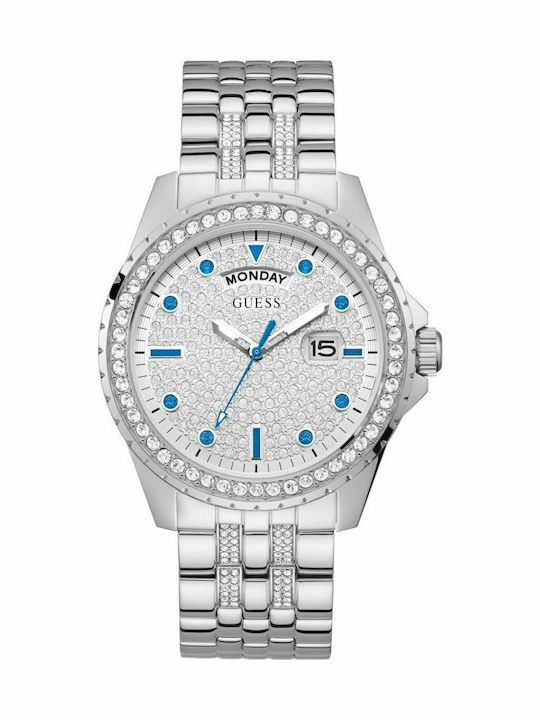 Guess Γυναικείο Ρολόι 46mm Μπαταρίας με Ασημί Μεταλλικό Μπρασελέ
