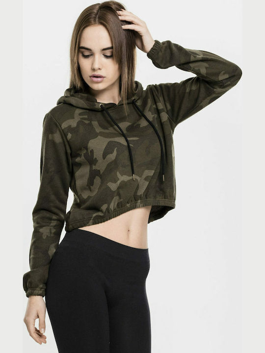 Cropped Women's Sweatshirt Hooded Khaki