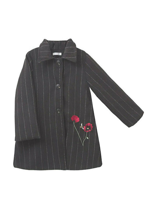 Kinder Mantel Lang Schwarz Monet Striped Embroidered