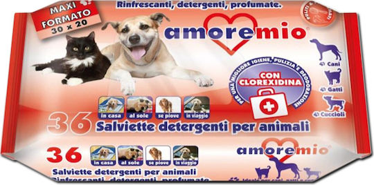 Amoremio 40 Dog And Cat Wipes For Body Cleansing With Chlorhexidine