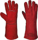 Portwest Cotton Safety Glofe Leather Welding Red