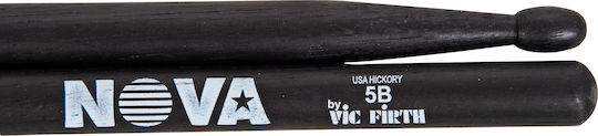 Vic Firth Hickory Μπαγκέτες Ντραμς Nova 5B με Σχήμα Μύτης Oval σε Μαύρο Χρώμα