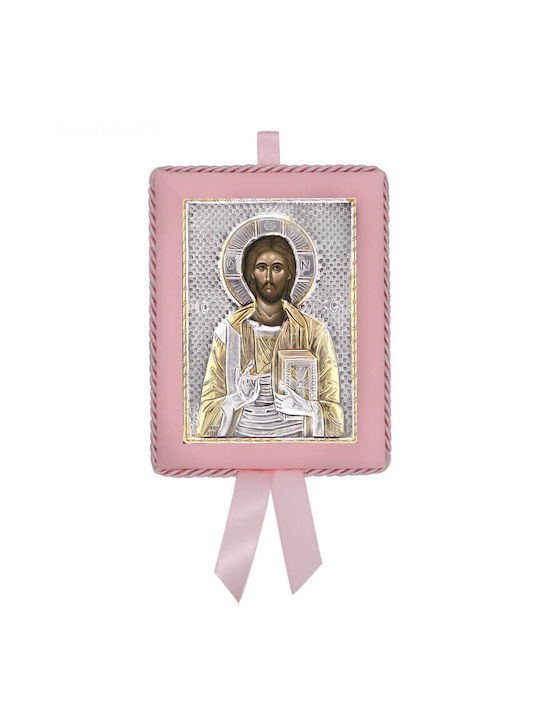 Silberne Ikone für neugeborenes Mädchen Christus Pantokrator 14,5x11,5cm (mit Lokalvergoldung)