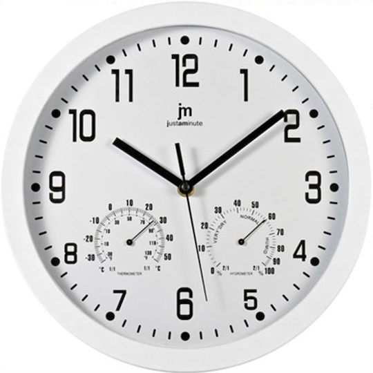 Justaminute Thermometer-Hygrometer Wall Clock Plastic White Ø30cm