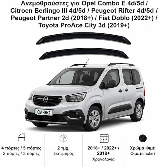 Heko Satz Windabweiser Vordere Dark Fime für Peugeot Partner / Rifter Opel Kombi Citroen Berlingo 2Stück