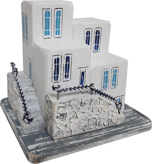 Kapadakis Wood Art Dekoratives Startseite Insel-Nachbarschaft mit Treppen aus Hölzernes 13x13x11cm 1Stück