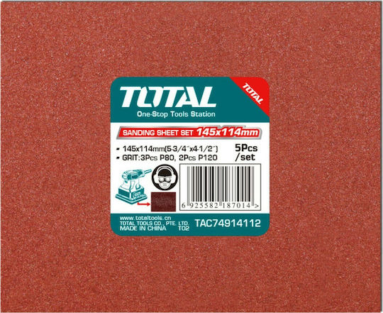 Total Palm Sander Sanding Sheet K120 / K80 114x145mm Set 5pcs for Tf2231106