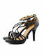 Vizzano Leather Women's Sandals 6210-474 Black with Thin High Heel 6210.474