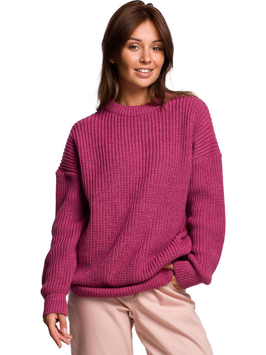 BE Knit BK052 Women's Long Sleeve Sweater Pink