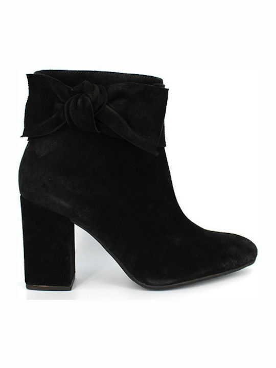 Moods Shoes 3162 Suede Women's Ankle Boots with High Heel Black