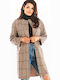 Awama Women's Checked Midi Coat with Buttons Brown