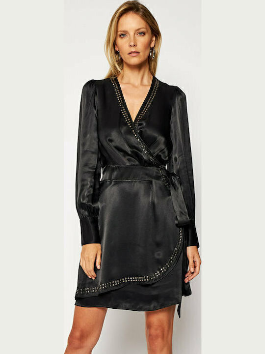 Rochie Mini De Seara Satin Wrap-Around Negru