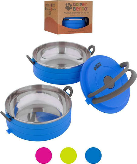 Healthy Human On The Go Pet Bento Edelstahl Schalen Futter & Wasser für Hund & Katze 450ml in Blau Farbe 2Stück