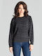 Lenitif L069 Women's Blouse Long Sleeve Striped Black 139351