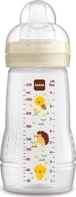 Mam Plastic Bottle Easy Active with Silicone Nipple for 2+ months Beige Bee Hedgehog 270ml 1pcs