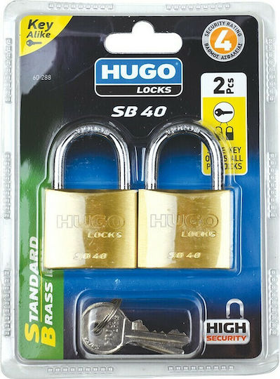 Hugo Locks SB40 Бронзово Лукето Заключване на скоба с ключ Месинг 40мм 2бр