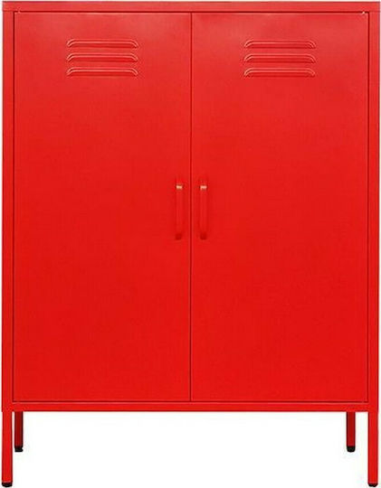 Double Door Wardrobe Metallic with 2 Shelves Red 80x40x102cm