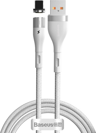 Baseus Zinc Плетена / Магнитно отделяемо USB-A към Lightning кабел Бял 1м (CALXC-K02)