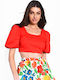AN3738 Women's Summer Crop Top Short Sleeve Red