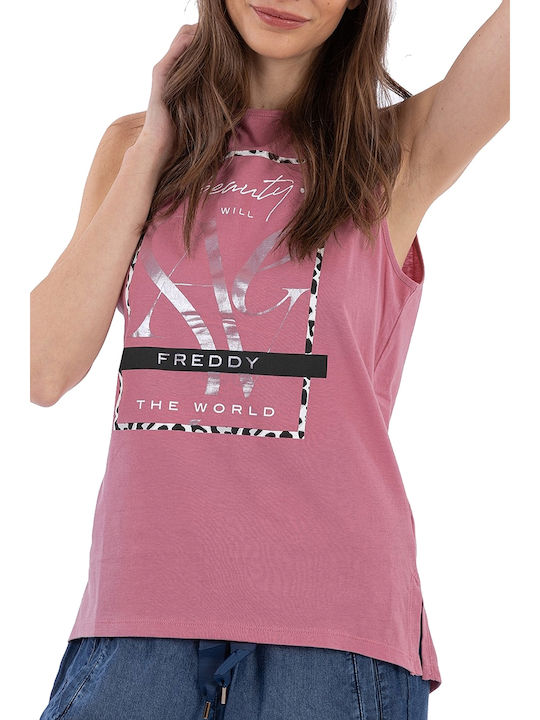 Freddy Women's Summer Blouse Cotton Sleeveless Pink S0WSLK2-F94