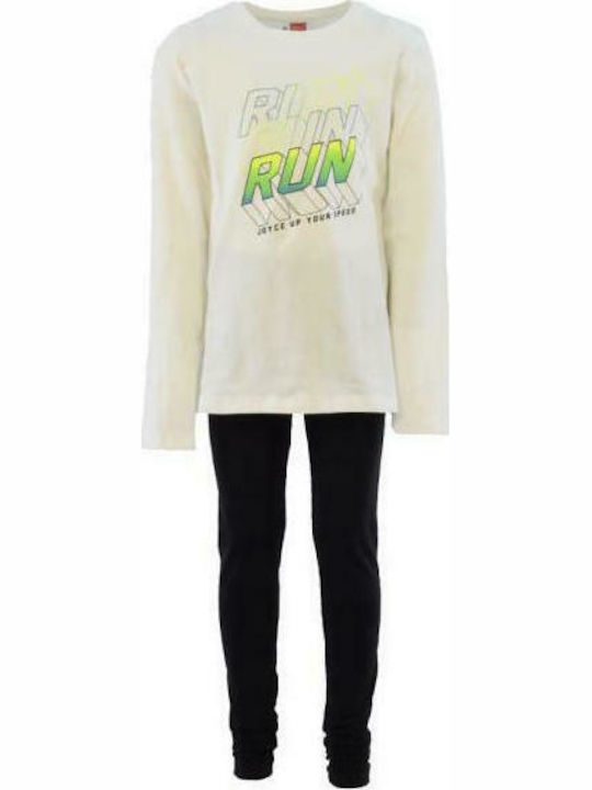 Joyce Παιδικό Σετ με Κολάν Χειμερινό 2τμχ Λευκό Σετ Κολάν με Μπλουζάκι "Run"