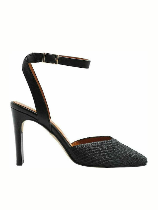 Favela Leather Black Heels with Strap