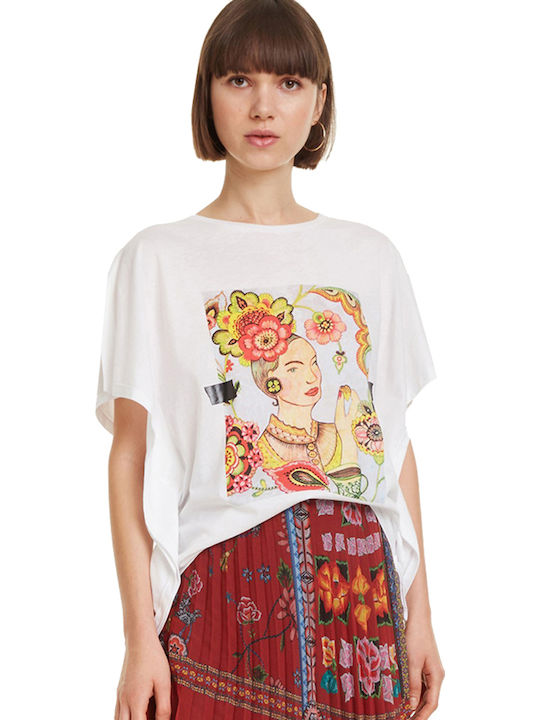 Desigual Patty Oversized Γυναικείο T-shirt Λευκό με Στάμπα