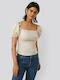 1018-004775 Damen Sommer Bluse Kurzärmelig Beige 1018-004775-4070