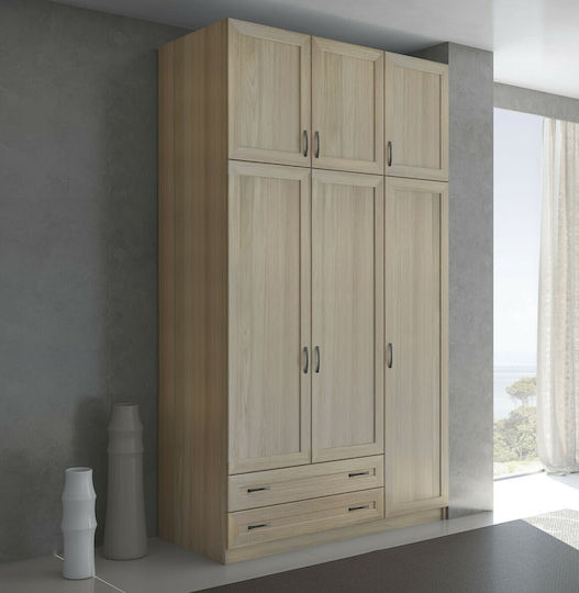 Τρίφυλλη Ντουλάπα με Πατάρι Λάττε-latte 152x60x233cm