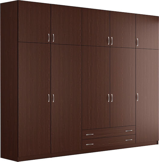 Πεντάφυλλη Ντουλάπα με Πατάρι Καρυδί 252x60x233cm