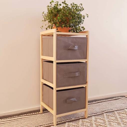 Bathroom furniture with 3 fabric shelves Floor Bathroom Shelf Wooden with 3 Shelves 27.5x25.4x65cm Gray