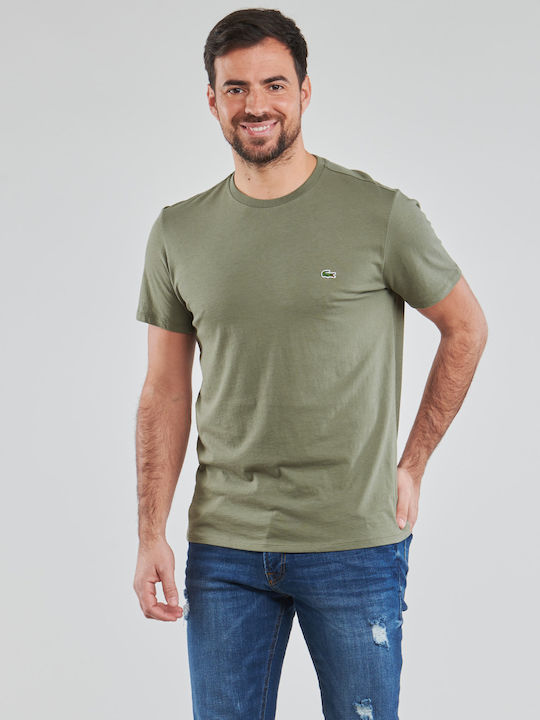 Lacoste Crew Neck Pima Cotton Tricou pentru bărbați cu mâneci scurte Kaki