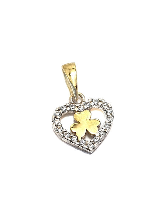 14K Gold Motif Heart and Clover