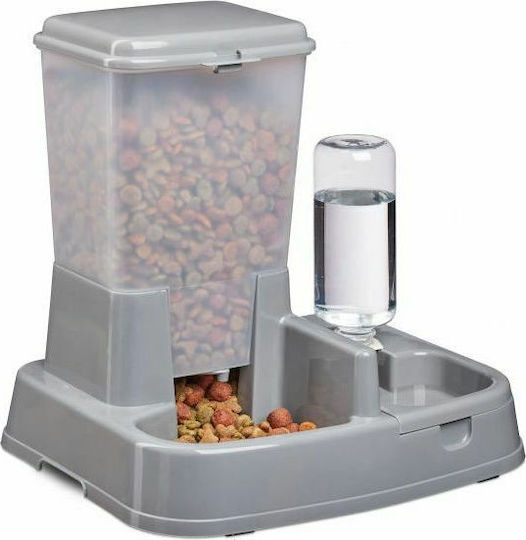 Relaxdays Automat Plastic Bol cu recipient Mâncare & Apă pentru Câine & Pisică pe Bază 4lt 26.5cm în Culoare Gri
