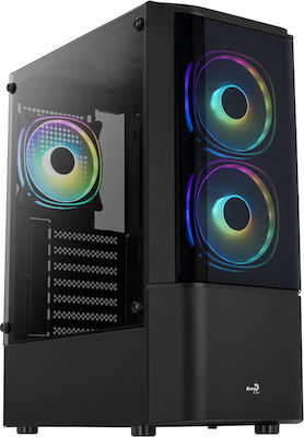 Aerocool Quantum v2 Gaming Midi Tower Κουτί Υπολογιστή με Πλαϊνό Παράθυρο και RGB Φωτισμό Μαύρο