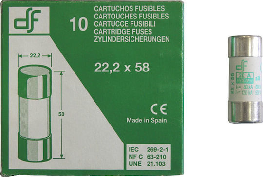 Adeleq Φυσίγγια Πορσελάνης Κυλινδρικά 22x58mm 20A
