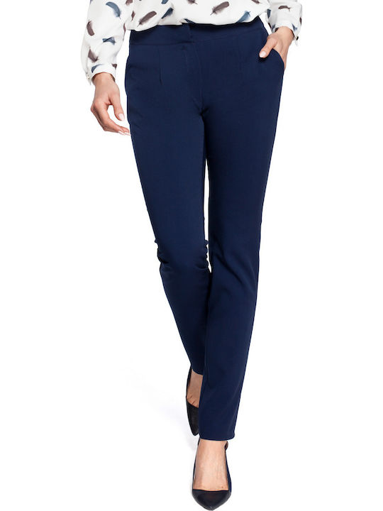 MOE M303 Women's Fabric Trousers with Elastic in Straight Line Navy Blue Moe303