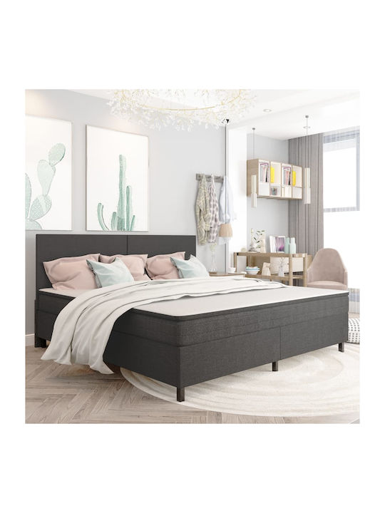 King Size Upholstered Bed with Fabric Dark Gray...