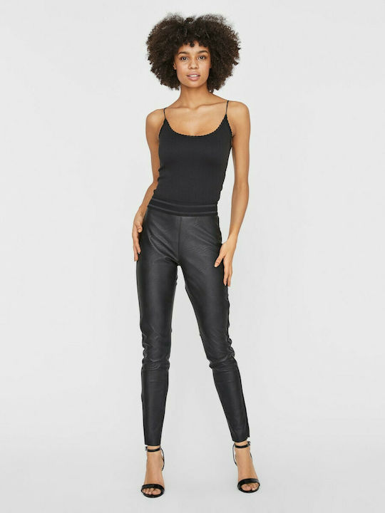 Vero Moda Γυναικείο Δερμάτινο Παντελόνι με Λάστιχο σε Slim Εφαρμογή Μαύρο