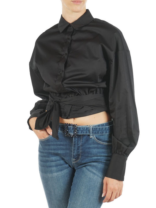 Guess Lucina Women's Satin Monochrome Long Sleeve Shirt Black