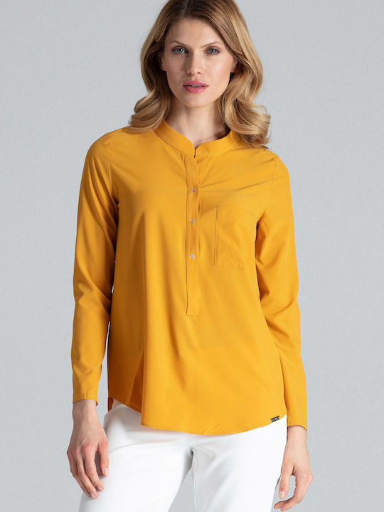 Figl M663 Women's Monochrome Long Sleeve Shirt Yellow 132488