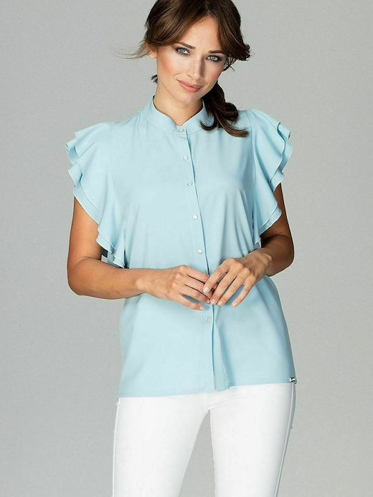 Lenitif K482 Women's Monochrome Short Sleeve Shirt Light Blue